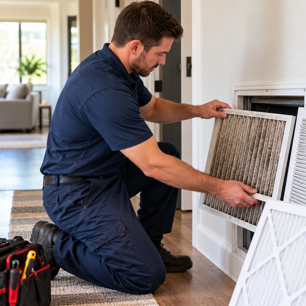 Residential HVAC equipment being inspected for a heating or cooling problem