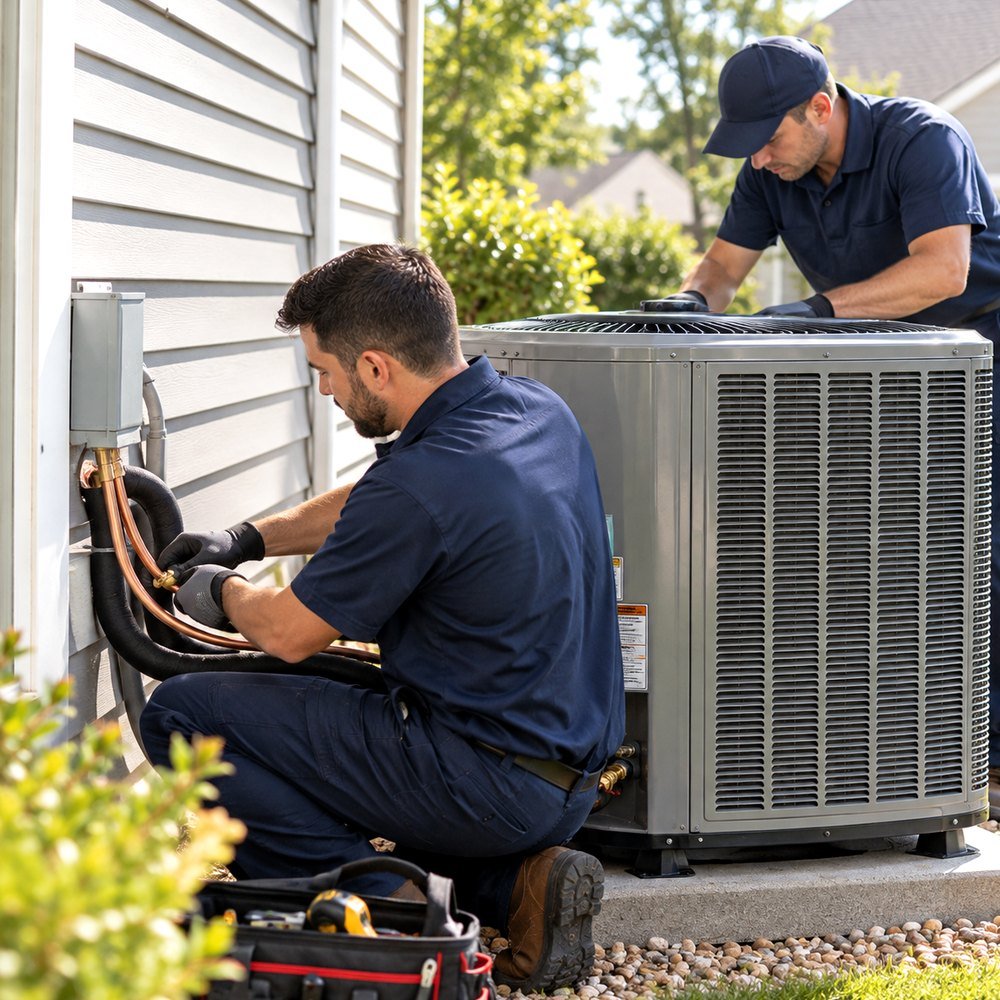 Residential HVAC equipment being inspected for a heating or cooling problem