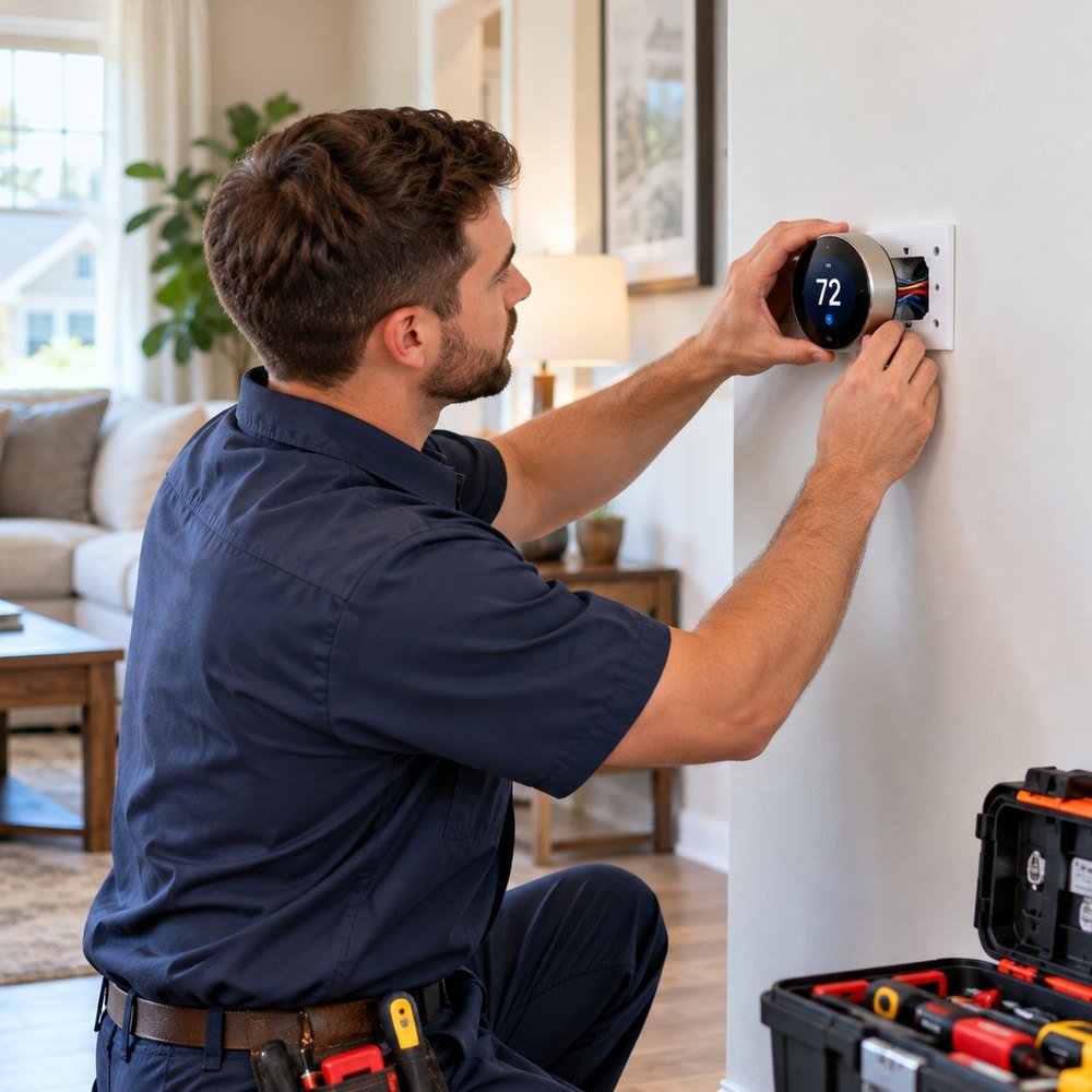 Residential HVAC equipment being inspected for a heating or cooling problem